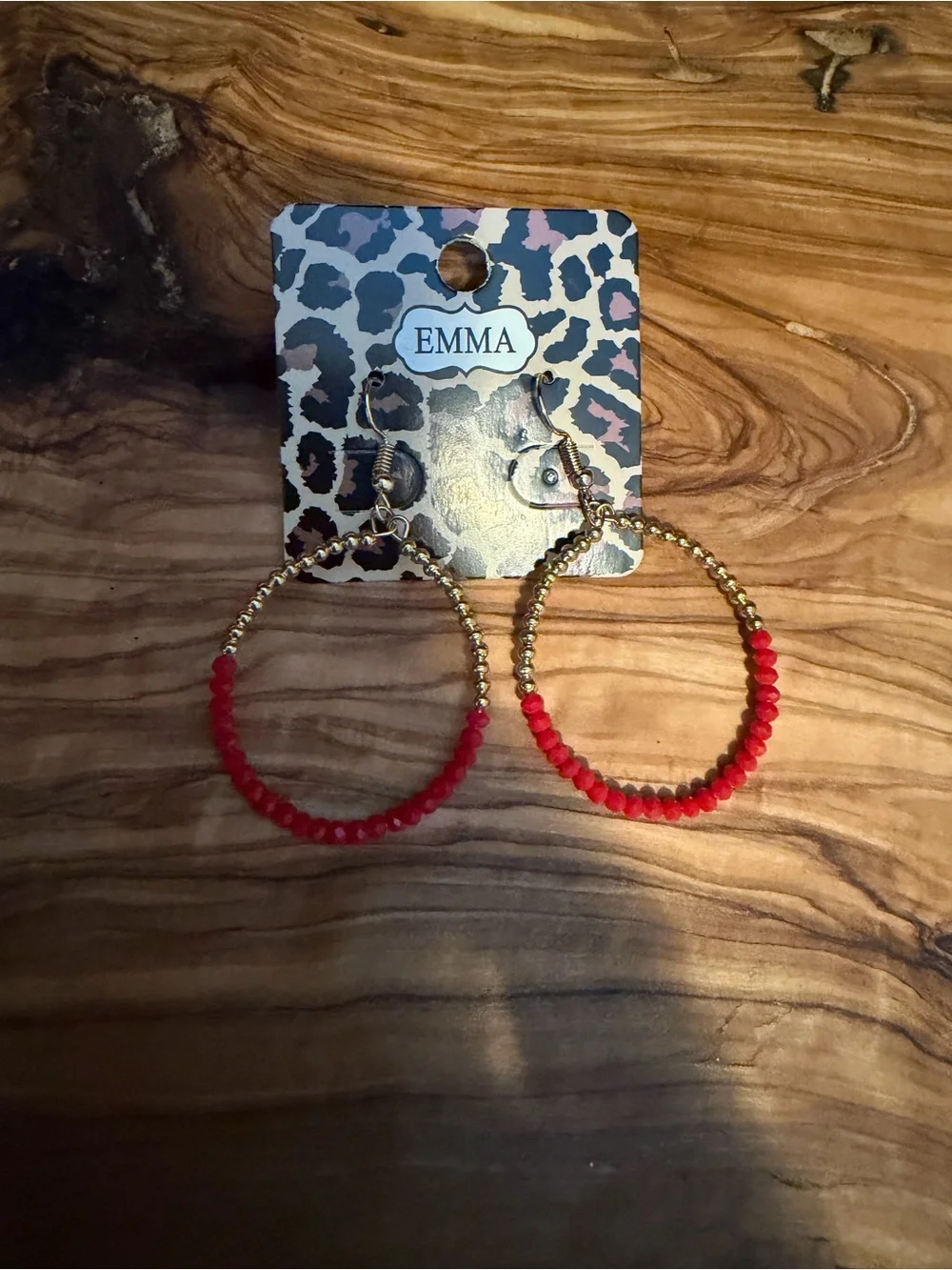 Red Beaded Hoop Earrings